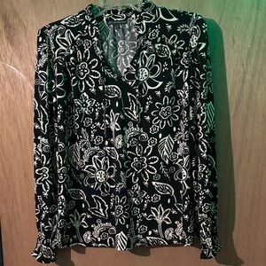 Adrianna Papell Black and Cream Floral Blouse